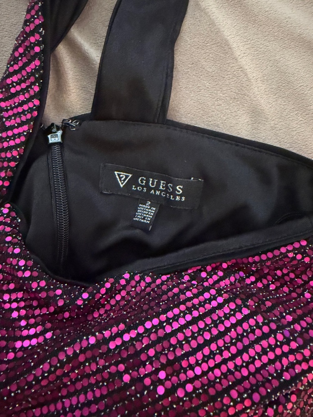 Guess Metallic Fuchsia Crossback Mini Dress - Picture 3 of 5